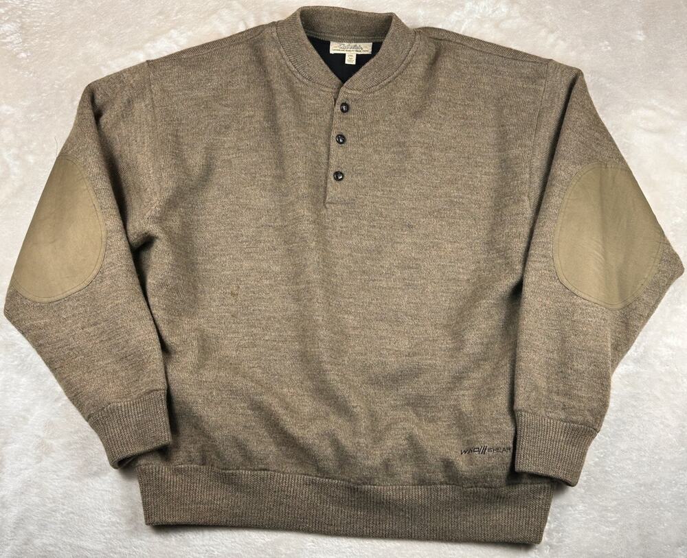 Cabelas WindShear Wool Sweater Men 2XL Tall Brown Henley Wind Proof Pullover